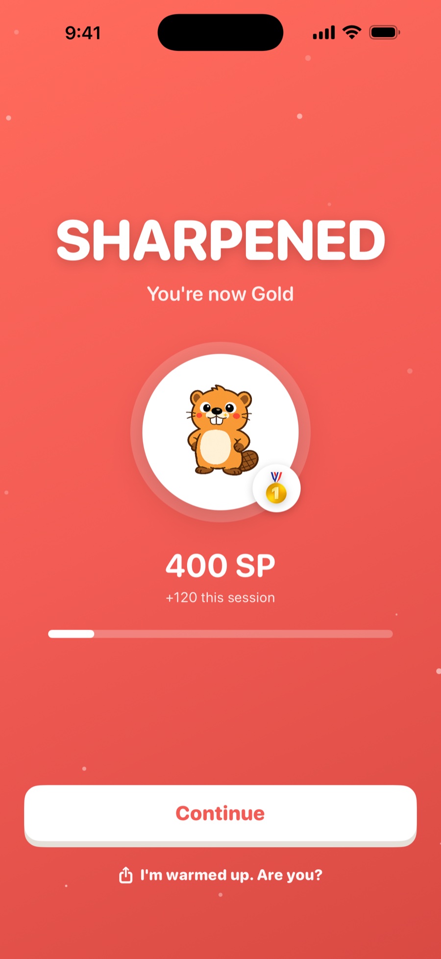 Sharpn achievement screen showing a sharpened rank and score